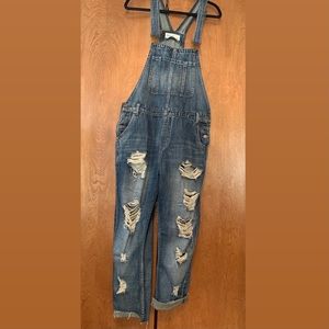 Distressed oversized Denim overalls -L